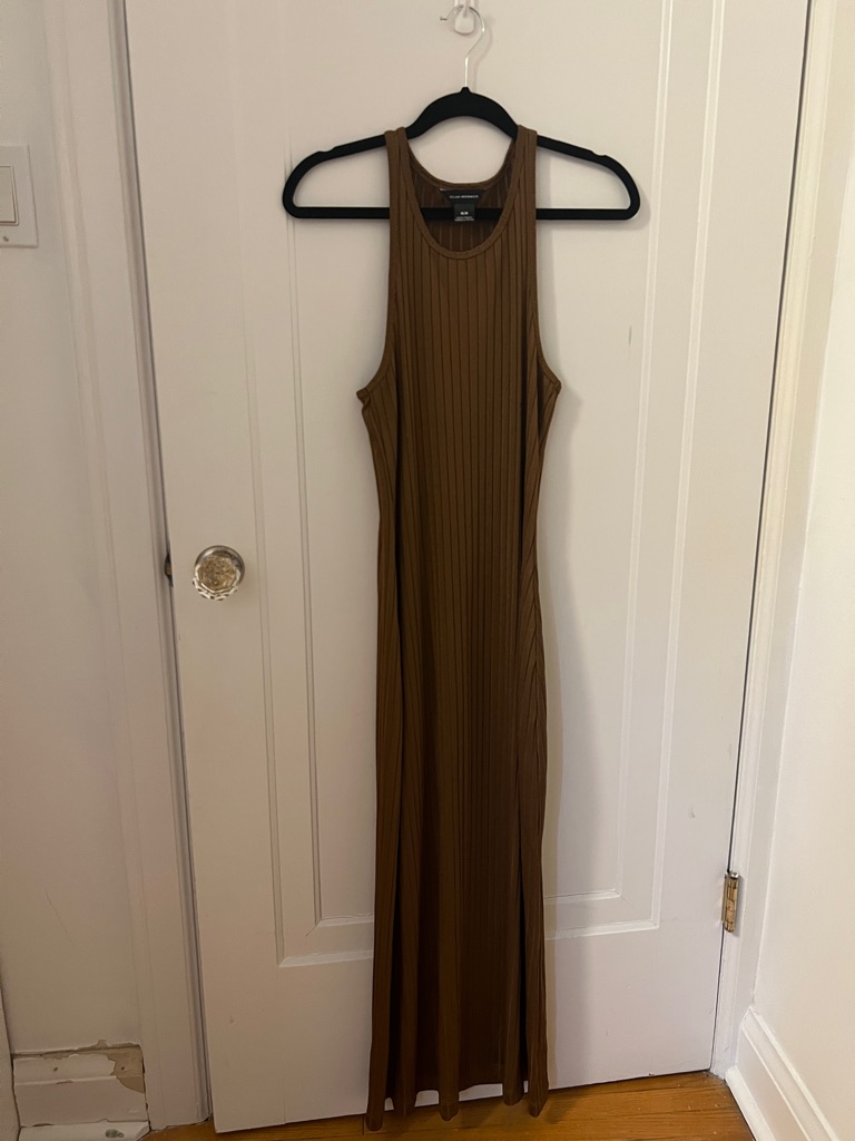 Club Monaco Olive-Brown Ribbed Maxi Dress